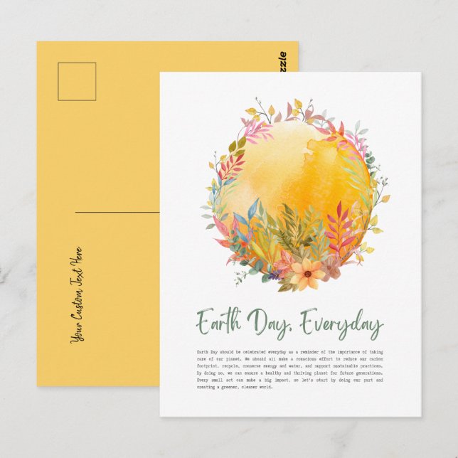 Carte Postale Jour des terres de feuilles et de fleurs jaunes to (Devant / Derrière)