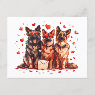 Carte Postale Jour des Valentines Chiens bergers allemands