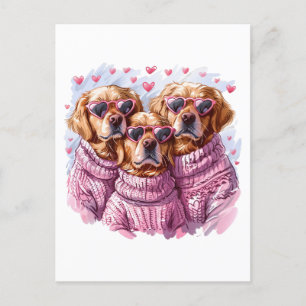 Carte Postale Jour des Valentines Chiens d'or