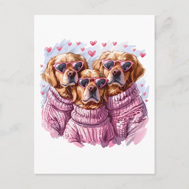 Carte Postale Jour des Valentines Chiens d'or (Devant)