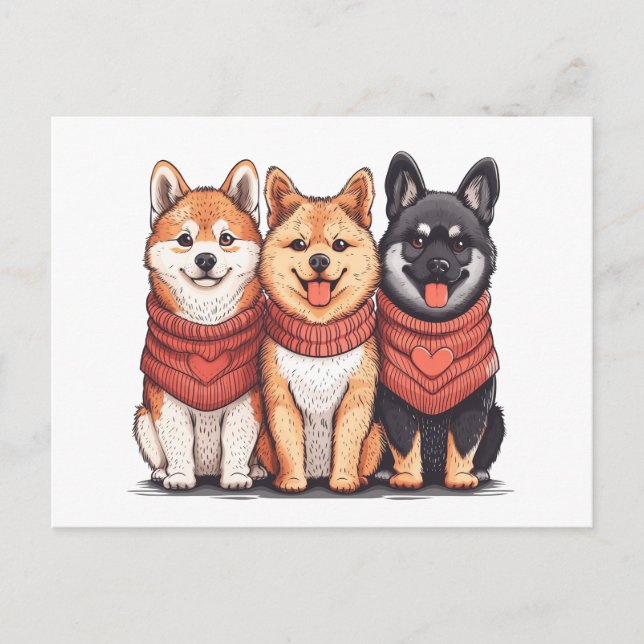 Carte Postale Jour des Valentines Chiens Shiba Inu (Devant)