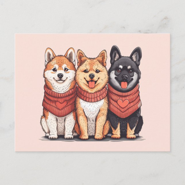 Carte Postale Jour des Valentines Chiens Shiba Inu (Devant)