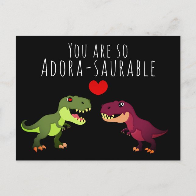 Carte Postale Jour des Valentines de dinosaures de Kawaii noir m (Devant)