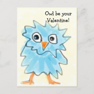 Carte Postale Jour des Valentines de la Chouette Bleue Bleu Cute