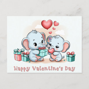 Carte Postale Jour des Valentines du Coeur de l'Eléphant Cartoon