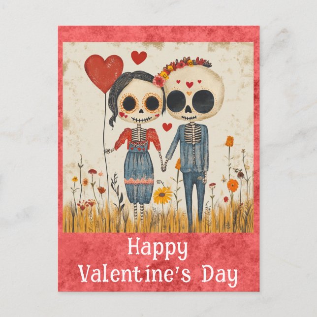 Carte Postale Jour des valentines gothiques mignonnes Skeleton C (Devant)