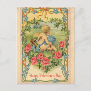 Carte Postale Jour des Valentines vintages Victorian Cupid Flora