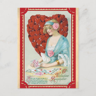Carte Postale Jour des Valentines vintages Victorian Red Heart P