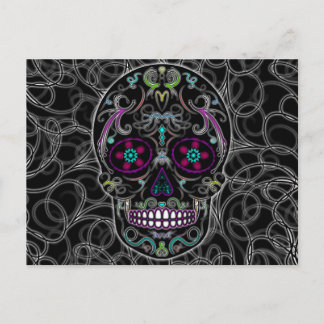 Carte Postale Jour du crâne de sucre mort - noir coloré