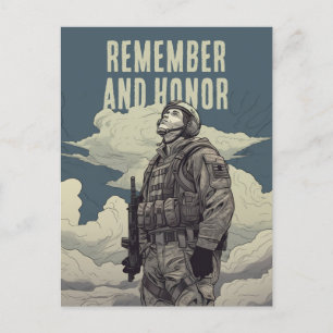 Carte Postale Jour du Souvenir Soldat Nuages Se souvenir et Hono