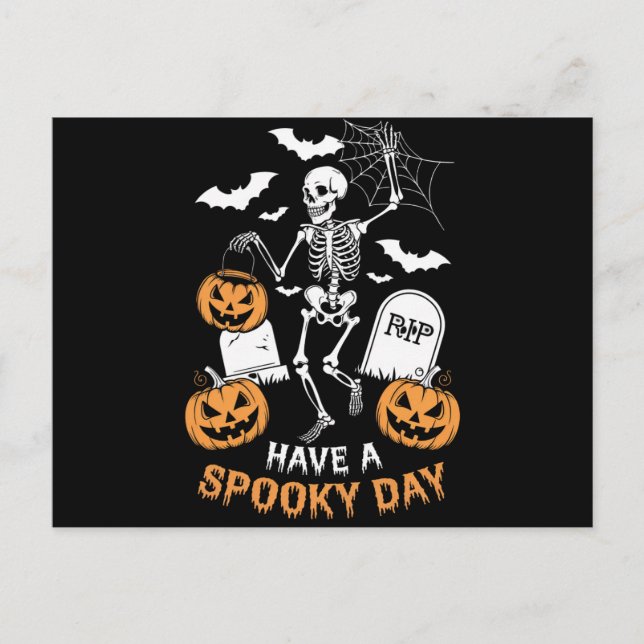 Carte Postale Jour Éffrayant Halloween Witch Cadeau Skeleton (Devant)