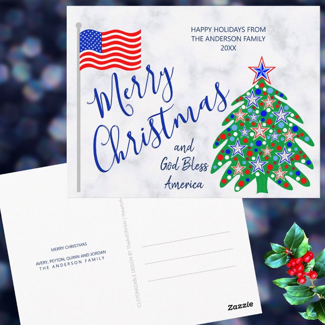Carte Postale Jour férié du drapeau américain du Patriotique Chr (Patriotic Christmas postcards are a fun way to spread holiday cheer)