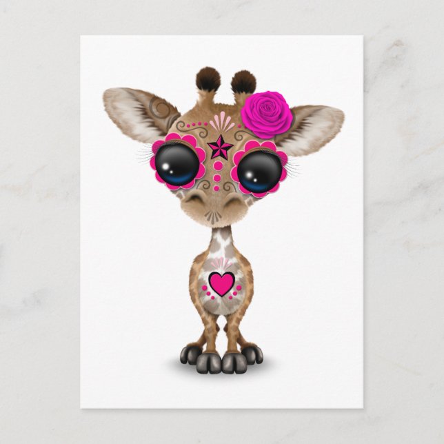 Carte Postale Jour rose de la mort crâne sucre bébé Giraffe bébé (Devant)