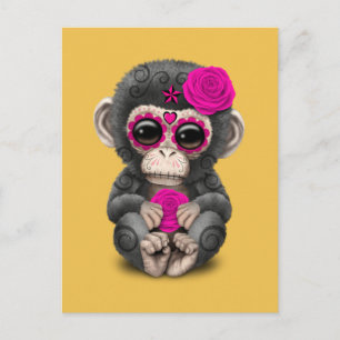 Carte Postale Jour rose du crâne de sucre mort Baby Chimp