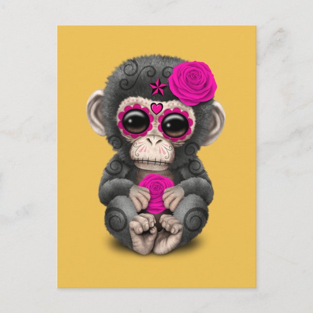 Carte Postale Jour rose du crâne de sucre mort Baby Chimp (Devant)