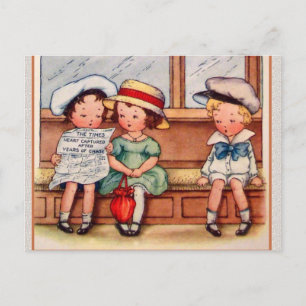 Carte Postale Journaux pour enfants vintages avec des coeurs cap