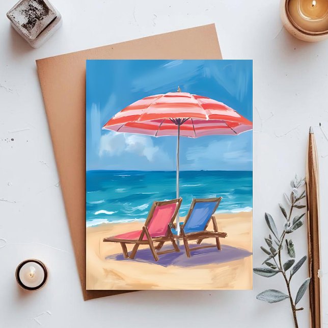 Carte Postale Journée de plage à Cape Cod | Océan aquarelle MA (Créateur téléchargé)