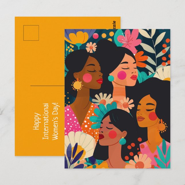 Carte Postale Journée internationale des femmes florales jaune (Devant / Derrière)