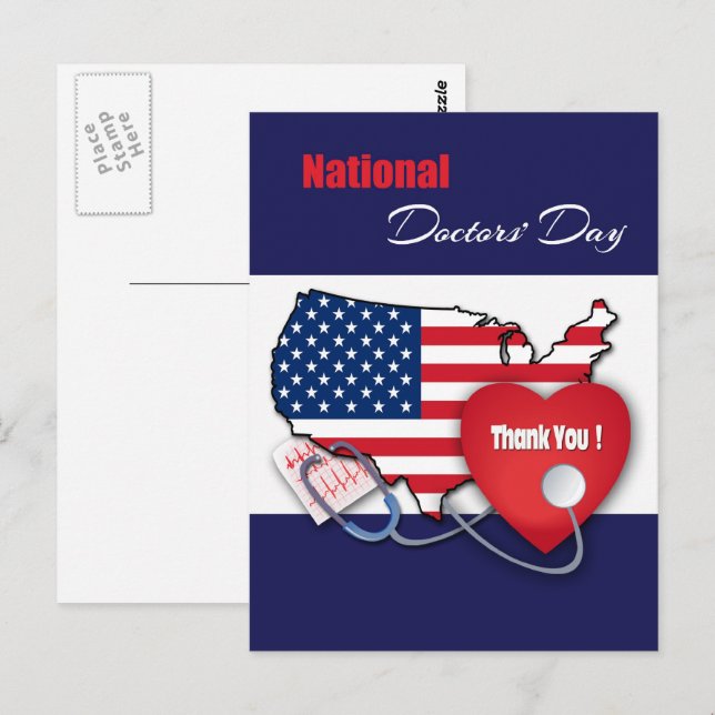 Carte Postale Journée nationale des médecins. USA Patriotique (Devant / Derrière)