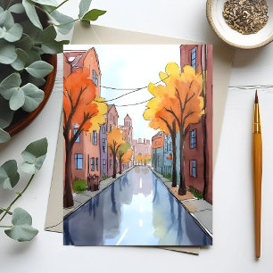 Carte Postale Journée pluvieuse à Boston Aquarelle MA Voyage