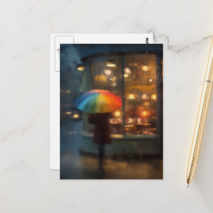 Carte Postale Journée Pluvieuse Femme Abstraite Avec Parapluie A