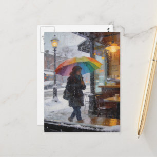 Carte Postale Journée Pluvieuse Femme Abstraite Avec Parapluie F