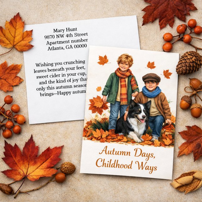 Carte Postale Jours d'automne Enfants et Border Collie  (Créateur téléchargé)
