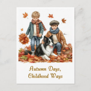 Carte Postale Jours d'automne Enfants et frontière Collie