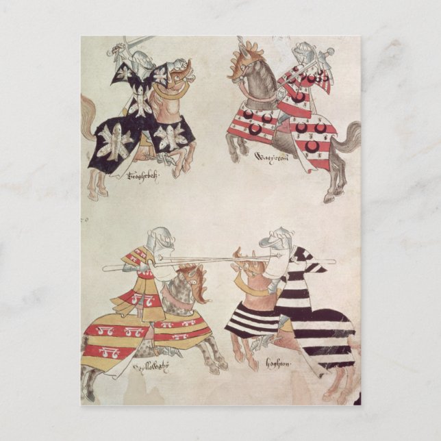 Carte Postale Jousting Knights, du livre de sir Thomas Holmes (Devant)