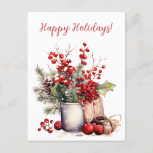 Carte Postale Jovely Happy Holidays Secular Watercolor Artwork