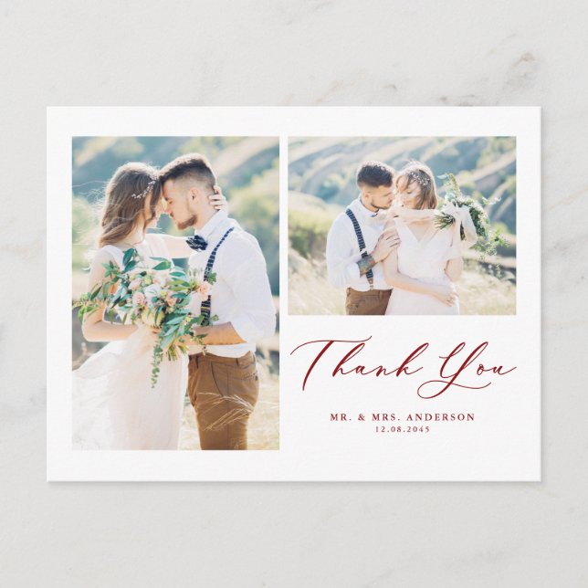 Carte Postale Jovely Script Red Deux Photo Collage Merci (Devant)