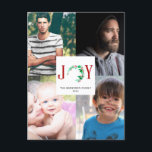 Carte Postale Joy Christmas 4 Photo Collage Photos de famille<br><div class="desc">Joy thème Noël Moderne défi 4 photo collage personnalisé carte postale</div>