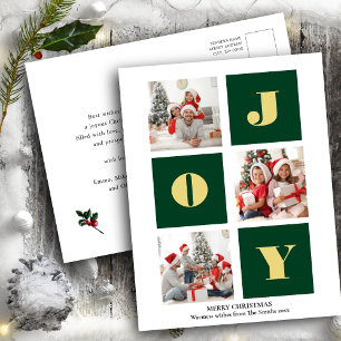 Carte Postale JOY Elegant Gold Snowflakes Modern Script Photo