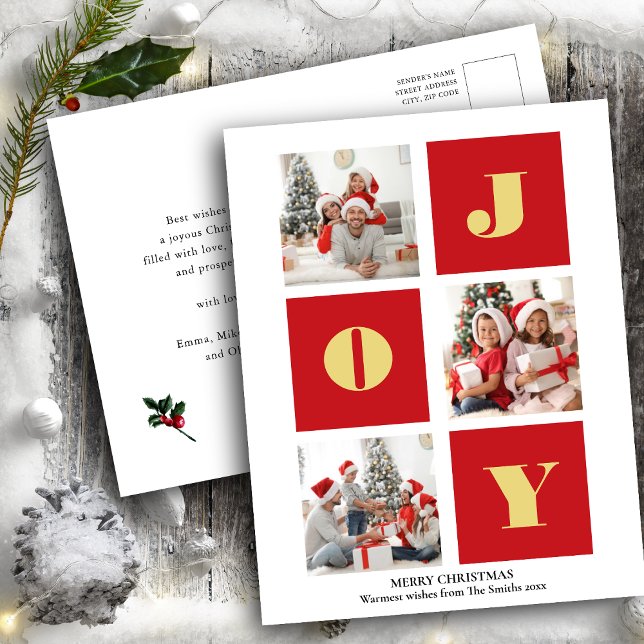 Carte Postale JOY Elegant Gold Snowflakes Modern Script Photo (Créateur téléchargé)