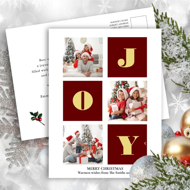 Carte Postale JOY Elegant Gold Snowflakes Modern Script Photo (Créateur téléchargé)