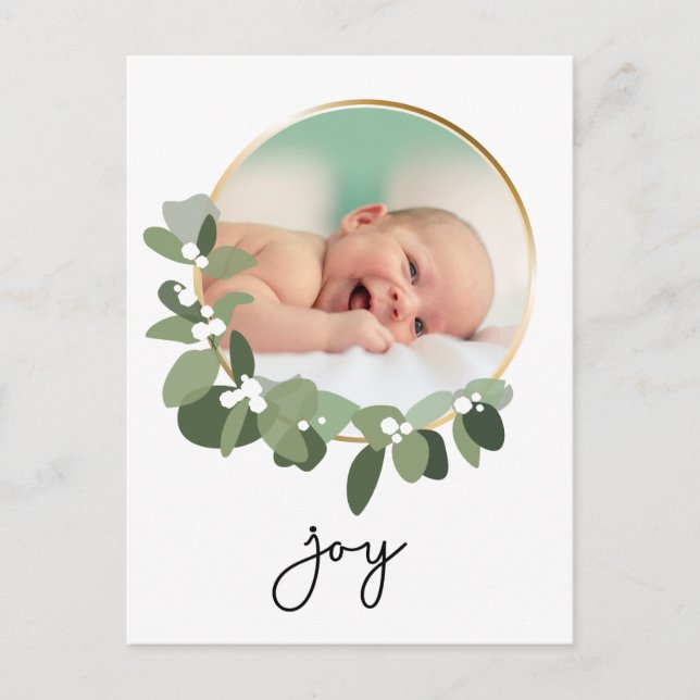 Carte Postale Joy Gold Wreath Baby Photo Noël (Devant)