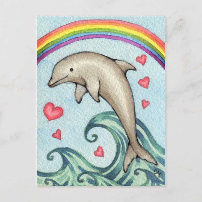 Carte Postale Joy - Jote Rainbow Dolphin Art (Devant)