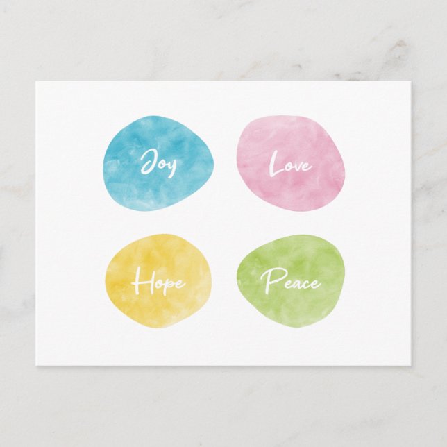 Carte Postale Joy Love Hope Peace Aquarelle Pebbles (Devant)