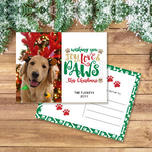 Carte Postale Joy Love Paws Chien de Noël Red Green Photo
