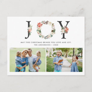 Carte Postale JOY Noël Floral Wreath Two Photos Collage
