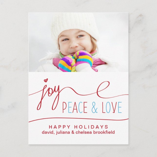 Carte postale Joy Peace & Love Christmas (Devant)