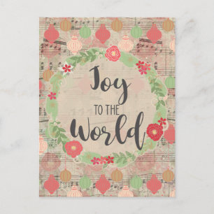 Carte Postale Joy To The World Christmas Music Floral Ephemera
