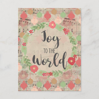 Carte Postale Joy To The World Christmas Music Floral Ephemera