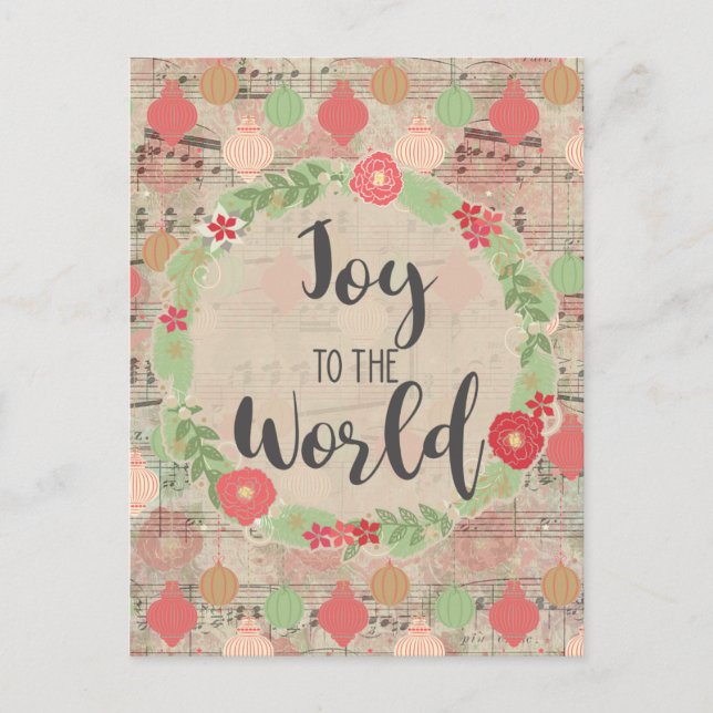 Carte Postale Joy To The World Christmas Music Floral Ephemera (Devant)