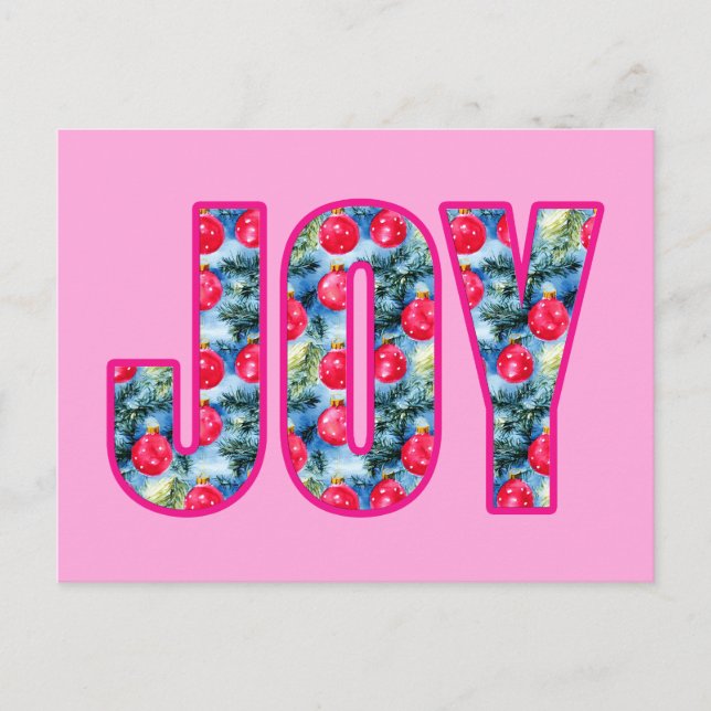 Carte Postale JOY Word Art à Fuchsia rose et vert Turquoise (Devant)