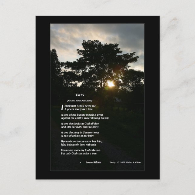 Carte Postale Joyce Kilmer "Arbres" illustrée par la petite-fill (Devant)