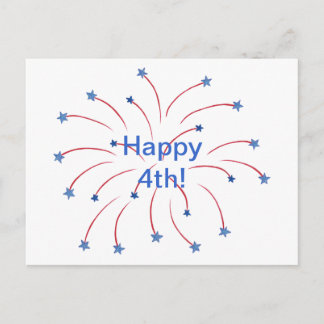 Carte Postale Joyeuse 4e étoile rouge blanc et bleu Fireworks