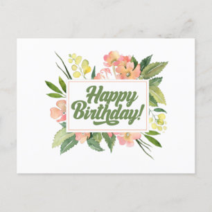 Carte Postale Joyeuse aquarelle d'anniversaire Pastel Fleurs ros