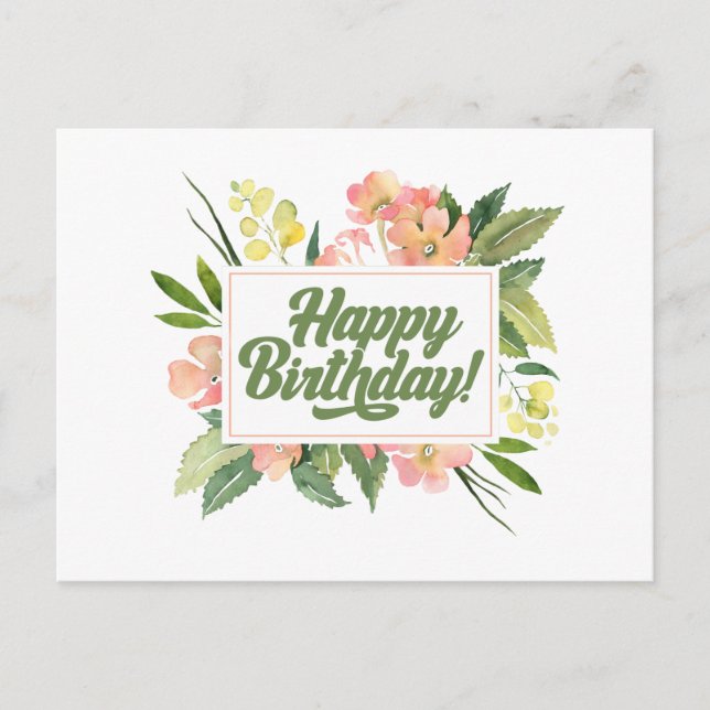 Carte Postale Joyeuse aquarelle d'anniversaire Pastel Fleurs ros (Devant)