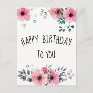 Carte Postale Joyeuse aquarelle d'anniversaire Plutôt rose flora